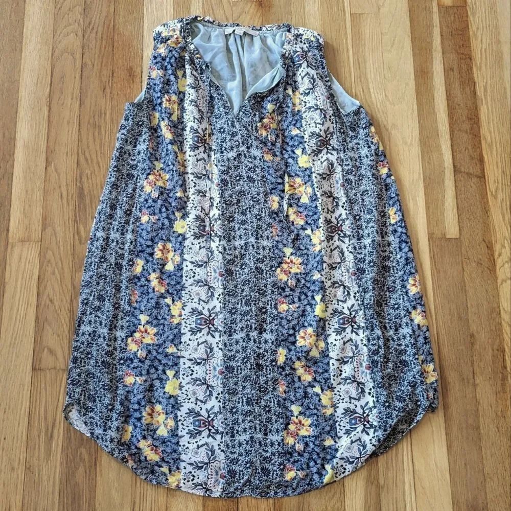 Loft blue floral sleeveless shift dress
